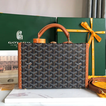 GRAND HÔTEL TRUNK BAG 24 IN BLACK GOYARDINE CANVAS AND TAN CALFSKIN Luxe Carry Bags