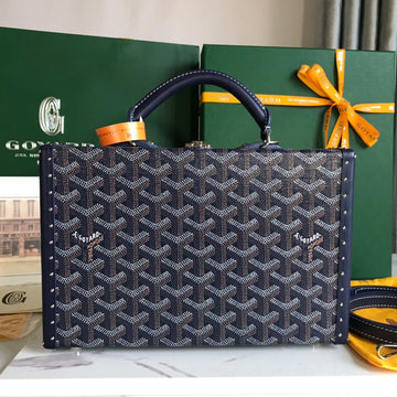 GRAND HÔTEL TRUNK BAG 24 IN NAVY BLUE GOYARDINE CANVAS AND CALFSKIN Luxe Carry Bags