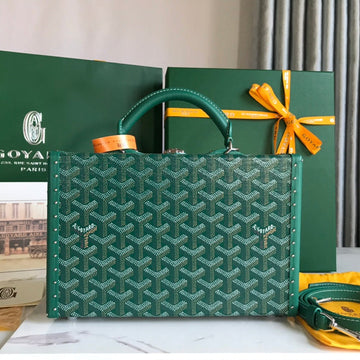 GRAND HÔTEL TRUNK BAG 24 IN GREEN GOYARDINE CANVAS AND CALFSKIN Luxe Carry Bags