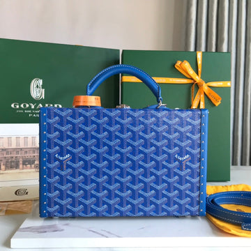 GRAND HÔTEL TRUNK BAG 24 IN BLUE GOYARDINE CANVAS AND CALFSKIN Luxe Carry Bags