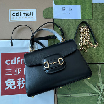 HORSEBIT 1955 MEDIUM TOP HANDLE BAG 29 IN BLACK CALFSKIN GOLD HARDWARE by Luxe Carry