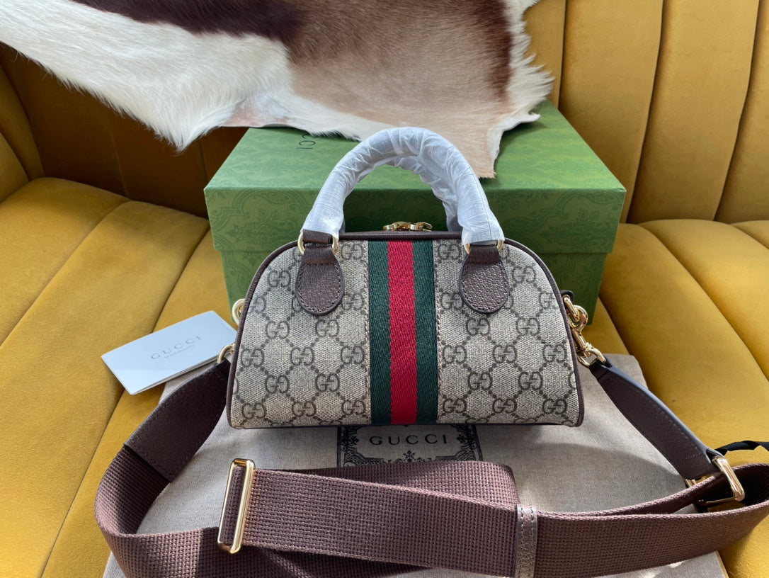 OPHIDIA GG SMALL 21 SHOULDER BAG BEIGE AND EBONY SUPREME CANVAS Luxe Carry Bags