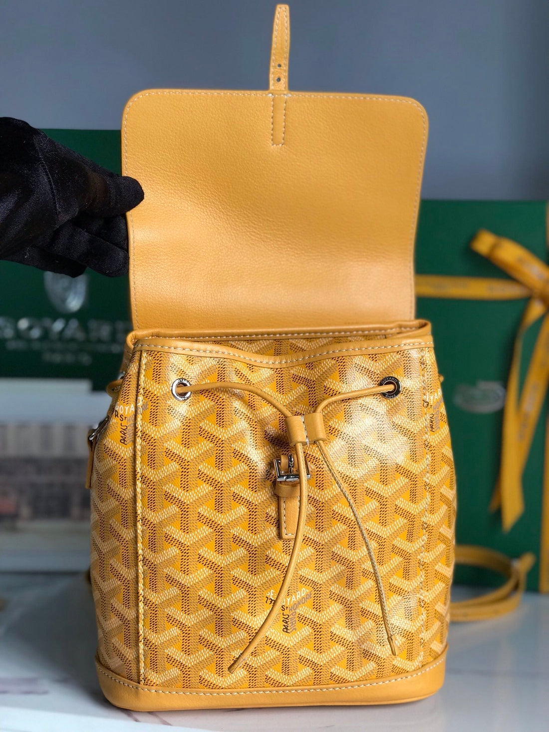 ALPIN MINI BACKPACK 21 IN YELLOW LAMBSKIN AND GOYARDINE CANVAS Luxe Carry Bags