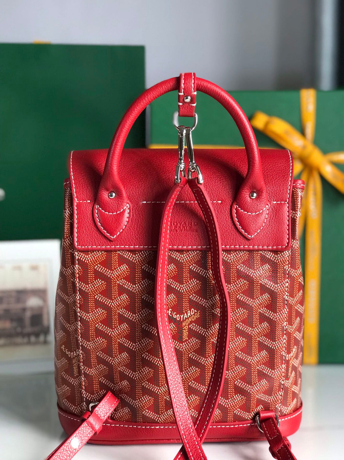 ALPIN MINI BACKPACK 21 IN CLASSIC RED LAMBSKIN AND GOYARDINE CANVAS Luxe Carry