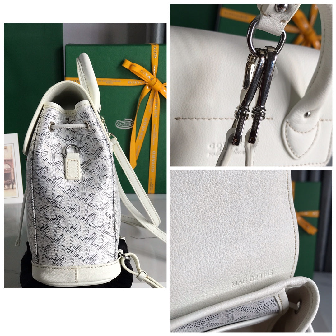 ALPIN MINI BACKPACK 21 IN WHITE LAMBSKIN AND GOYARDINE CANVAS Luxe Carry Bags