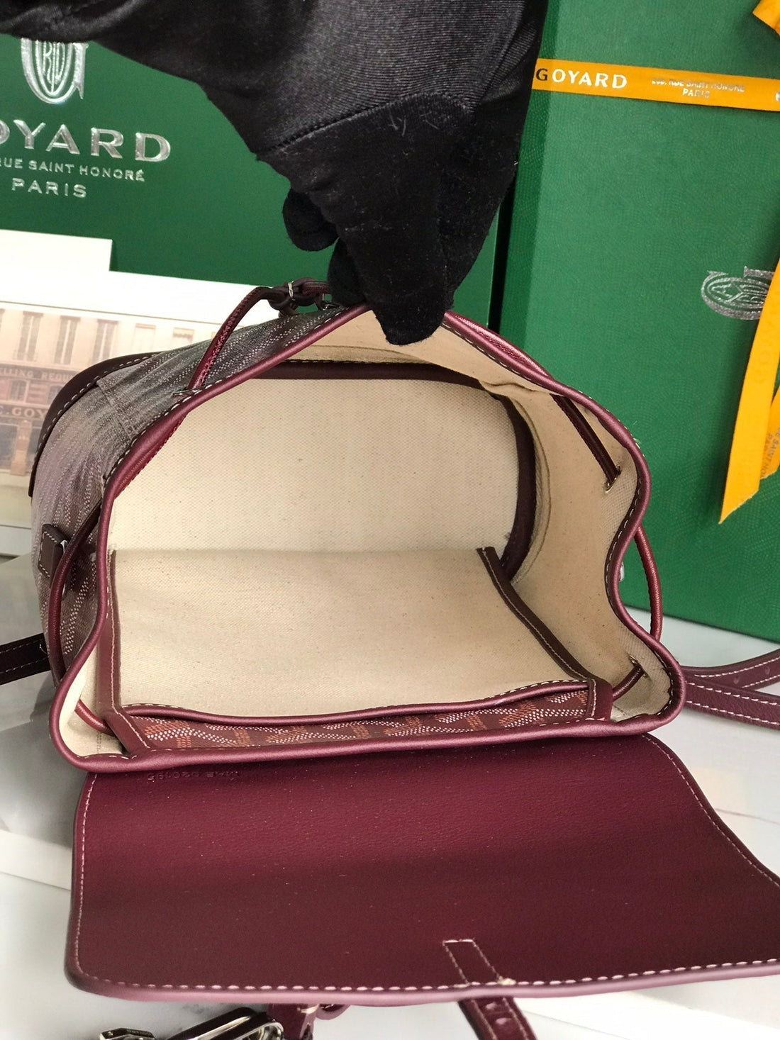 ALPIN MINI BACKPACK 21 IN WINE RED LAMBSKIN AND GOYARDINE CANVAS Luxe Carry Bags