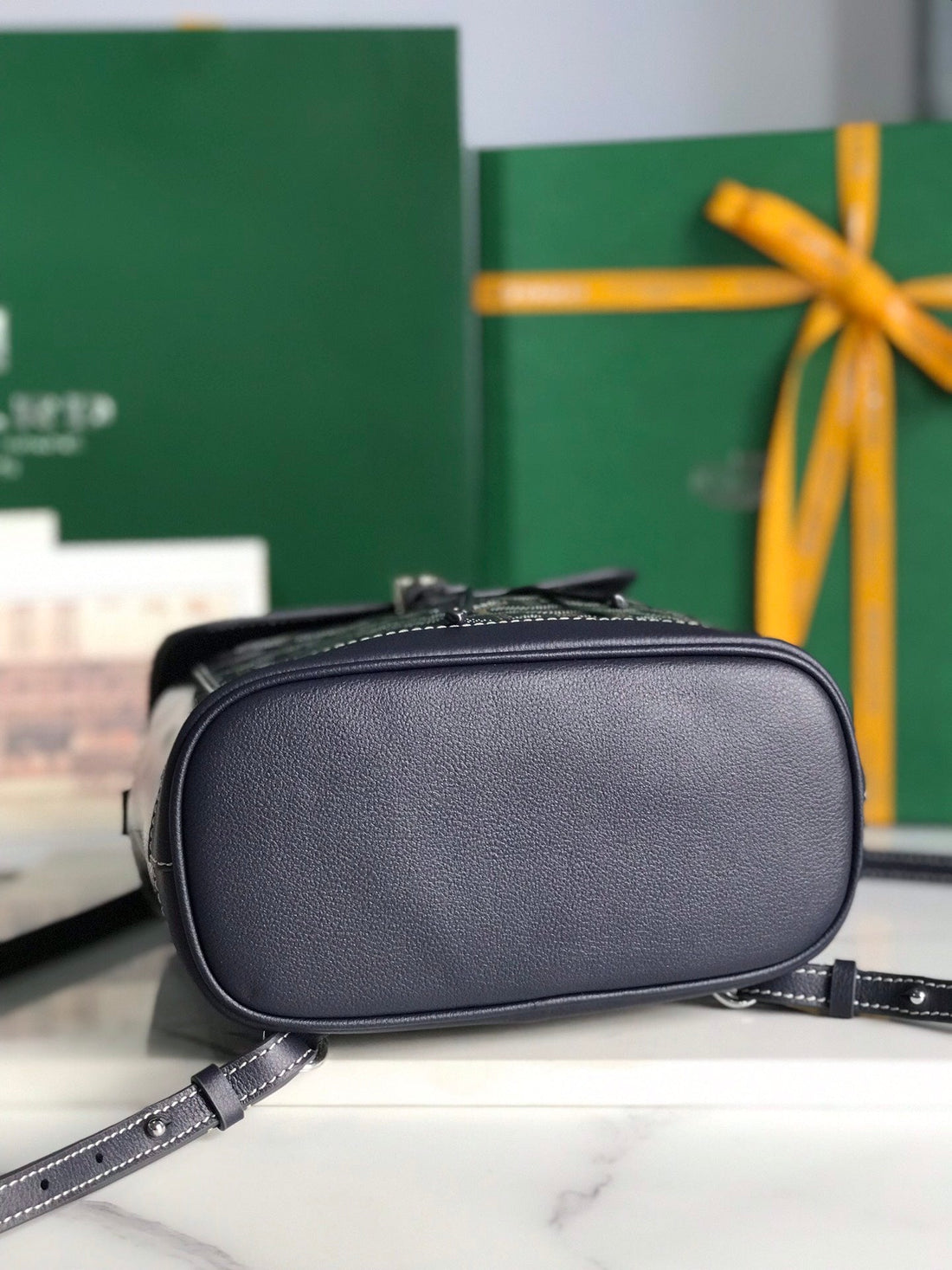 ALPIN MINI BACKPACK 21 IN NAVY BLUE LAMBSKIN AND GOYARDINE CANVAS by Luxe Carry