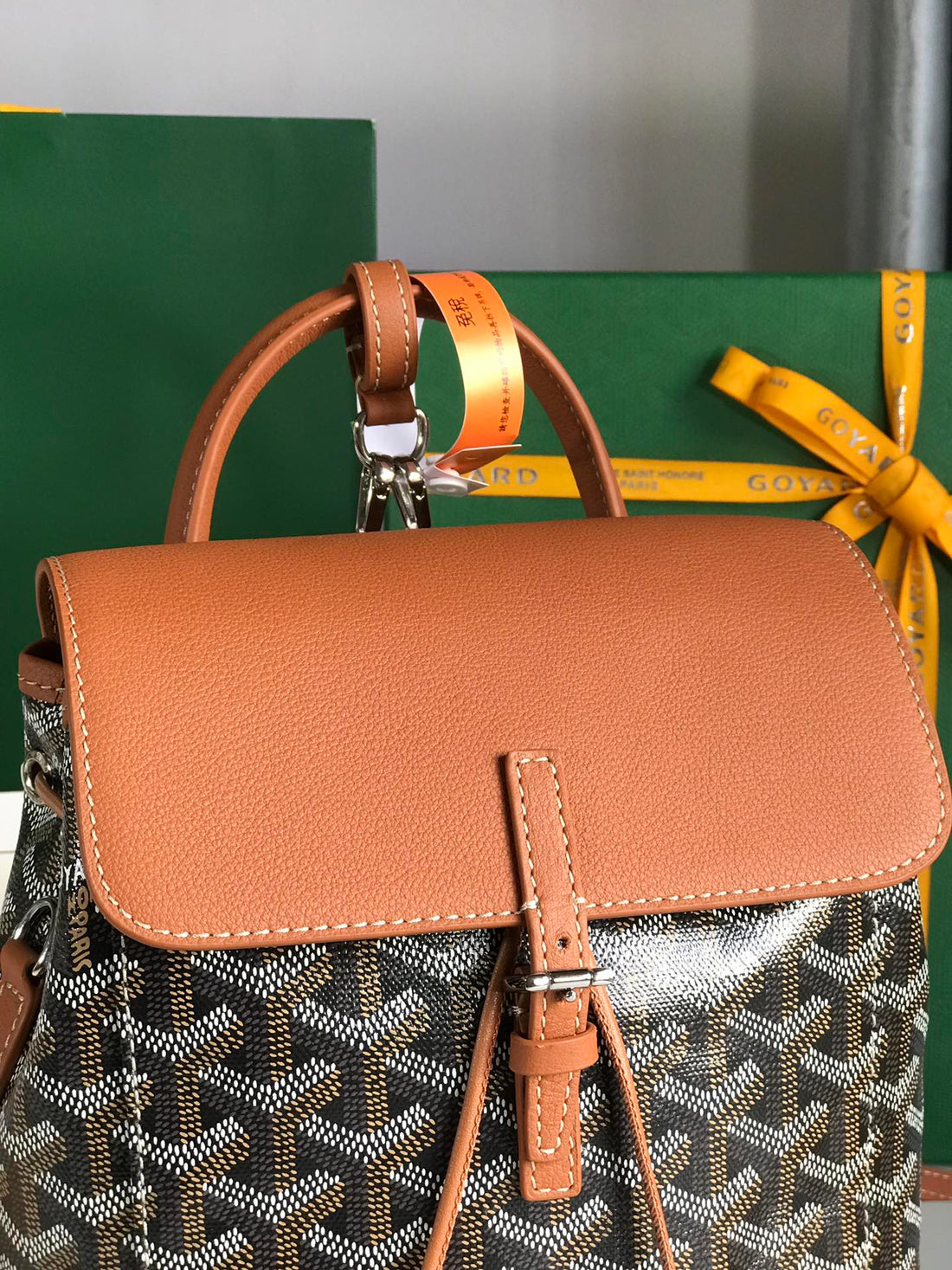 ALPIN MINI BACKPACK 21 IN TAN LAMBSKIN AND BLACK GOYARDINE CANVAS Luxe Carry Bags