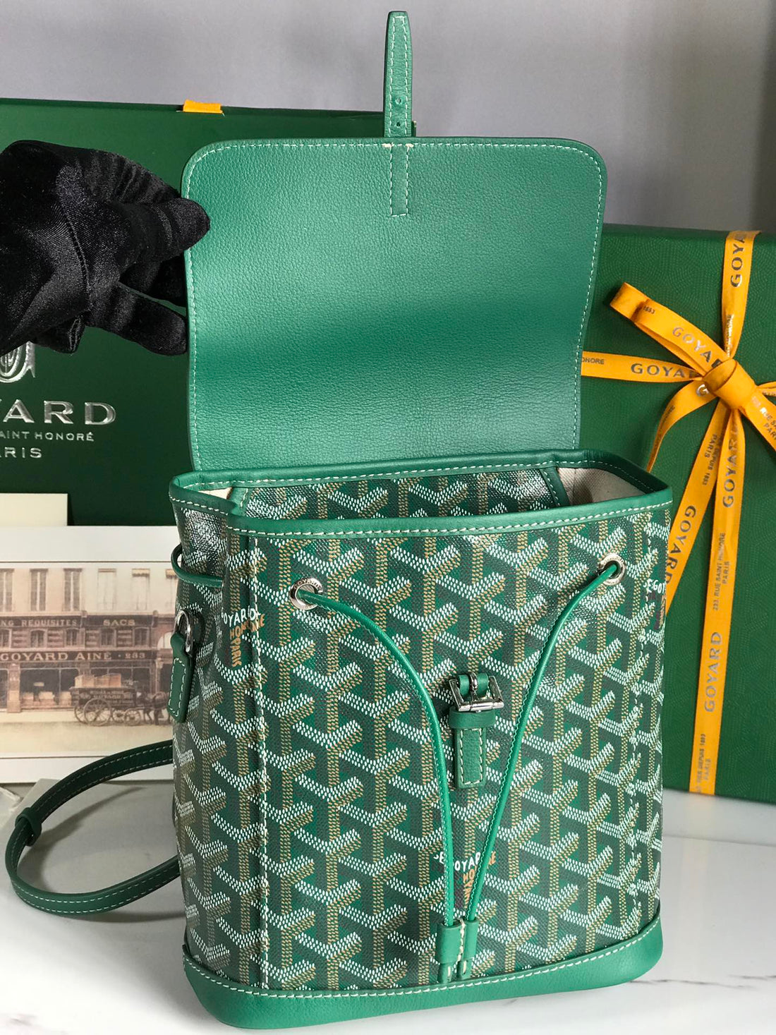 ALPIN MINI BACKPACK 21 IN GREEN LAMBSKIN AND GOYARDINE CANVAS Luxe Carry Bags