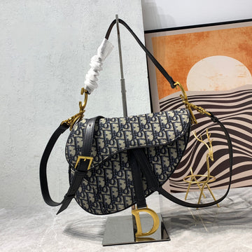 CD Saddle Bag Strap With Strap 25.5cm Blue Obique Embroidery Luxe Carry Bags