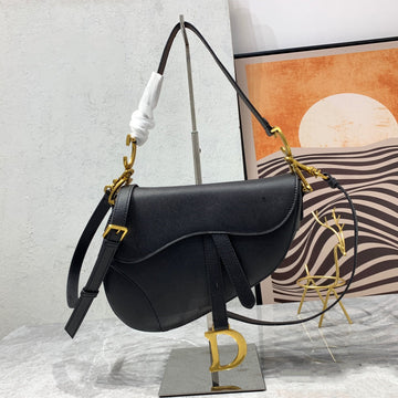 CD Saddle Bag Strap Warm Taupe Grained Black Calfskin By Luxe Carry