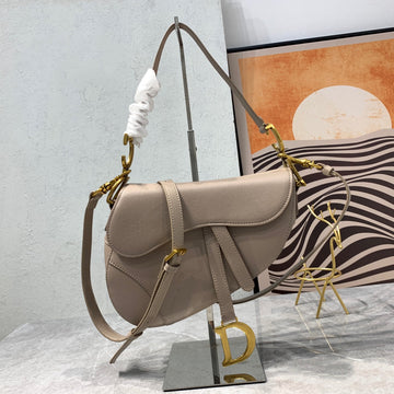 CD Saddle Bag Strap Warm Taupe Grained Brown Calfskin By Luxe Carry