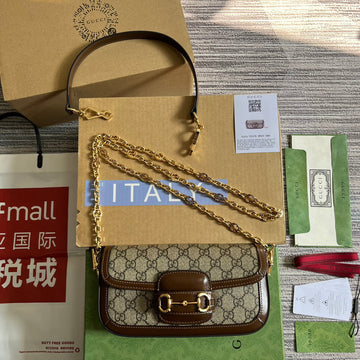 GG HORSEBIT 1955 BAG 24 IN BEIGE CANVAS AND BROWN CALFSKIN by Luxe Carry