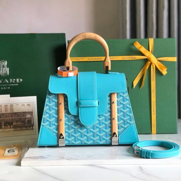 SAÏGON PM BAG 28 IN LIGHT BLUE GOYARDINE CANVAS AND CALFSKIN by Luxe Carry