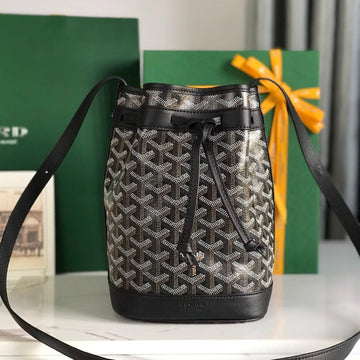 PETIT FLOT BUCKET BAG 22 IN BLACK GOYARDINE CANVAS AND LAMBSKIN TRIM Luxe Carry