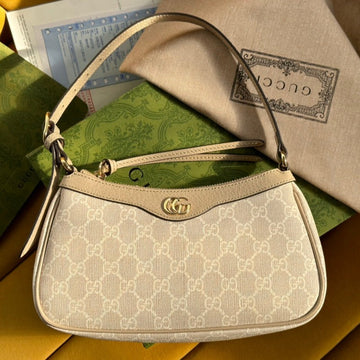 OPHIDIA GG SMALL 25 HANDBAG BEIGE AND WHITE SUPREME CANVAS Luxe Carry