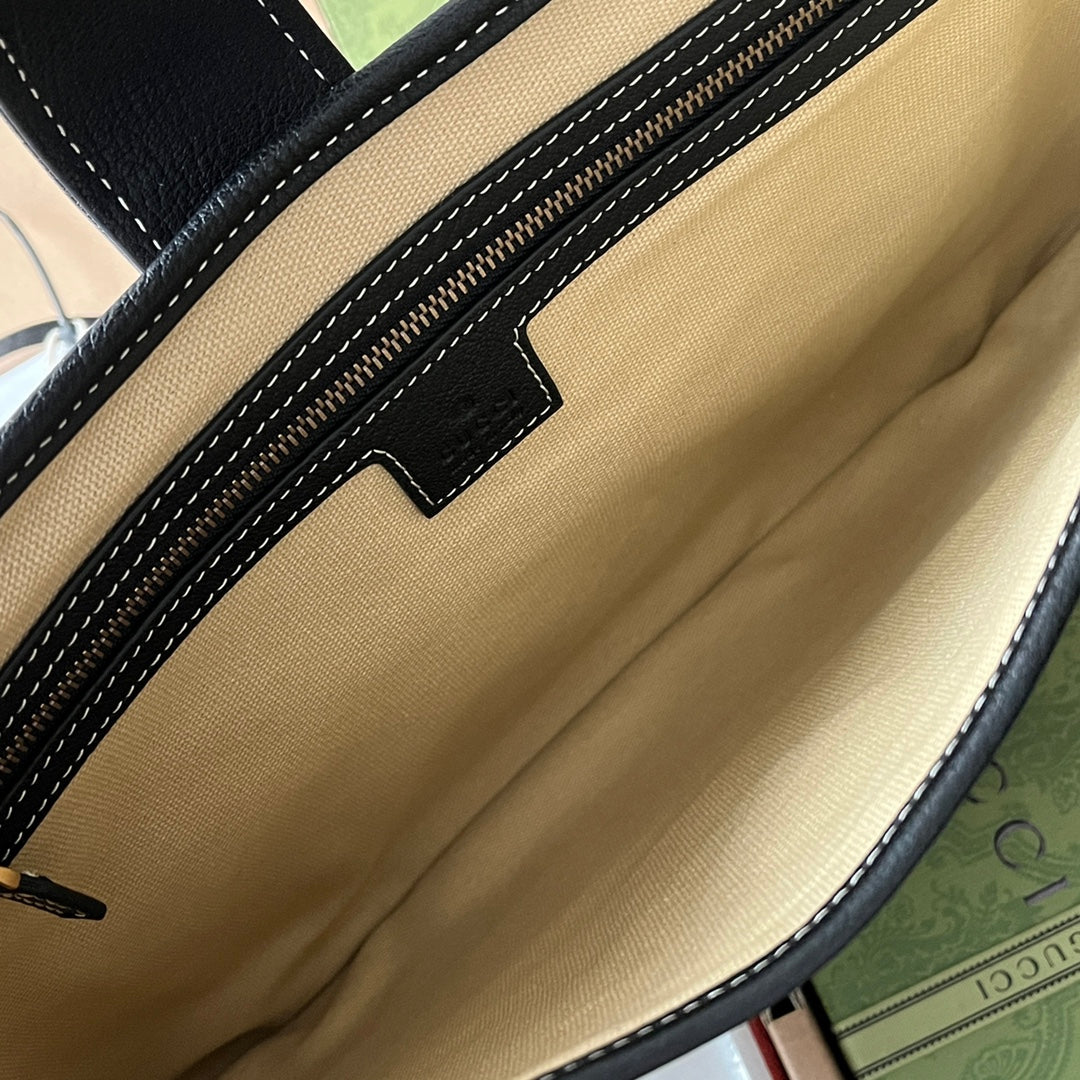 MEDIUM SHOULDER BAG 39 IN BEIGE CANVAS MIX BLACK CALFSKIN GOLD HARDWARE by Luxe Carry