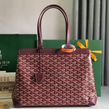 BELLECHASSE BIAUDE PM BAG 36 IN WINE RED GOYARDINE CANVAS AND CALFSKIN TRIM by Luxe Carry