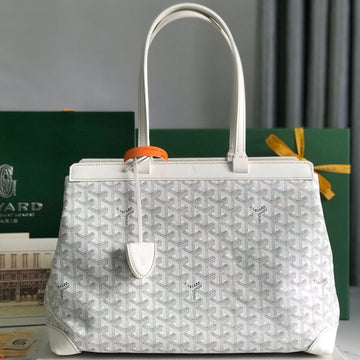 BELLECHASSE BIAUDE PM BAG 36 IN WHITE GOYARDINE CANVAS AND CALFSKIN TRIM by Luxe Carry