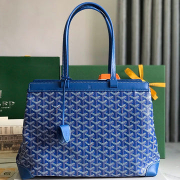BELLECHASSE BIAUDE PM BAG 36 IN BLUE GOYARDINE CANVAS AND CALFSKIN TRIM by Luxe Carry