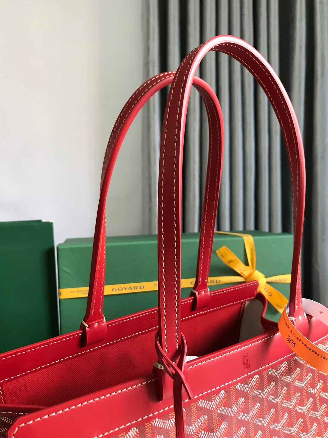 BELLECHASSE BIAUDE PM BAG 36 IN CLASSIC RED GOYARDINE CANVAS AND CALFSKIN TRIM Luxe Carry Bags