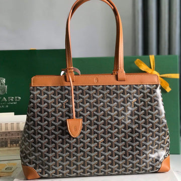 BELLECHASSE BIAUDE PM BAG 36 IN BLACK GOYARDINE CANVAS AND TAN CALFSKIN TRIM by Luxe Carry