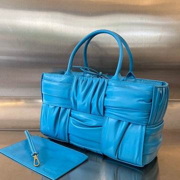 SMALL ARCO TOTE 30 IN CERULEAN BLUE SOFT LAMBSKIN by Luxe Carry