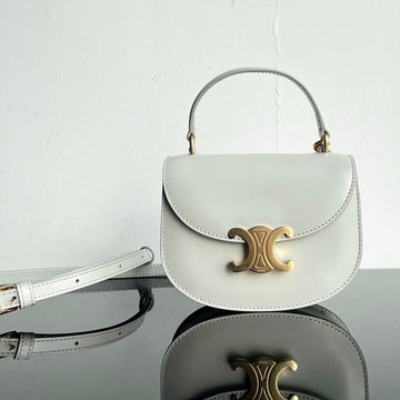 TRIOMPHE SHINY CALFSKIN HANDBAG 18 WHITE Luxe Carry