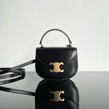 TRIOMPHE SHINY CALFSKIN HANDBAG 18 BLACK Luxe Carry