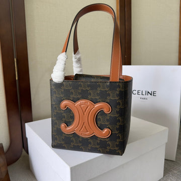 CUBE BAG 15 IN BLACK TRIOMPHE CANVAS AND BROWN CALFSKIN by Luxe Carry
