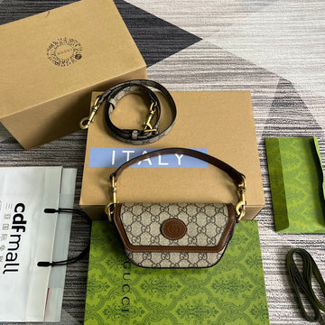 GG MINI 13 HANDBAG IN BEIGE CANVAS AND BROWN CALFSKIN Luxe Carry