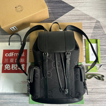 GG OPHIDIA LARGE 42 BACKPACK IN BLACK CANVAS AND CALFSKIN Luxe Carry