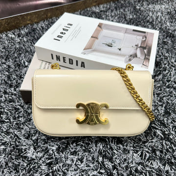 TRIPHOME 20 WHITE COWHIDE LEATHER CHAIN STRAP BAG Luxe Carry Bags