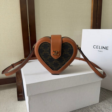 HEART TAMBOUR BAG 15 IN BLACK TRIOMPHE CANVAS AND BRONZE BROWN CALFSKIN by Luxe Carry