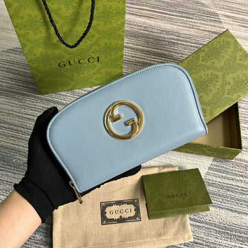 GG BLONDIE 21 FULL ZIP WALLET IN BLUE PASTEL CALFSKIN Luxe Carry