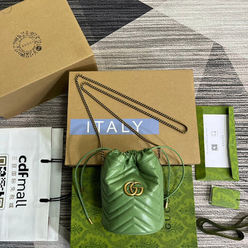 GG MARMONT 17 BUCKET BAG IN LIGHT GREEN CALFSKIN Luxe Carry Bags