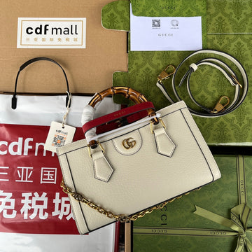DIANA BAMBOO SHOULDER BAG 27 IN WHITE CALFSKIN GOLD HARDWARE by Luxe Carry