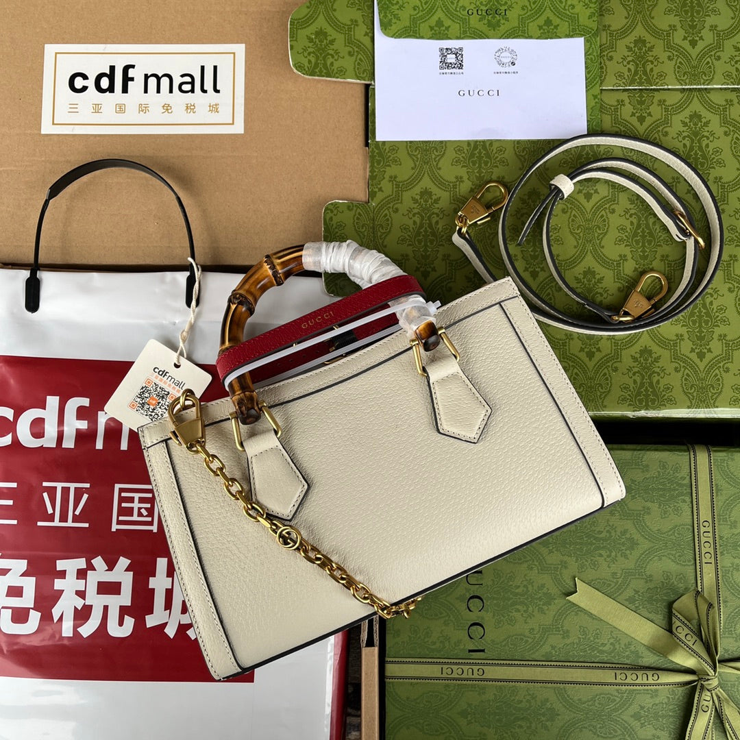 DIANA BAMBOO SHOULDER BAG 27 IN WHITE CALFSKIN GOLD HARDWARE by Luxe Carry