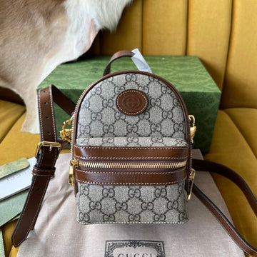 GG MULTI-FUNCTION MINI 19 BACKPACK IN BEIGE AND BROWN CANVAS by Luxe Carry