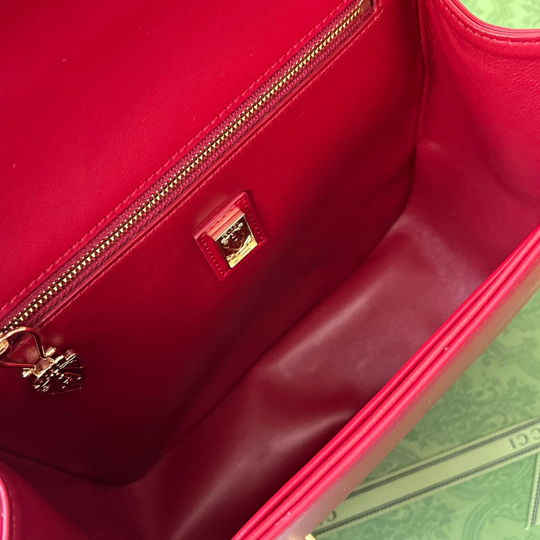 EQUESTRIAN SHOULDER BAG 21 IN RED MIX BLACK CALFSKIN GOLD HARDWARE Luxe Carry Bags