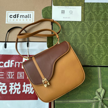 EQUESTRIAN SHOULDER BAG 21 IN BROWN CALFSKIN GOLD HARDWARE by Luxe Carry