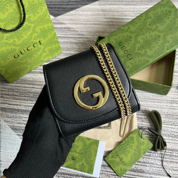 BLONDIE INTERLOCK MINI SHOULDER BAG 12 IN BLACK CALFSKIN GOLD CHAIN by Luxe Carry