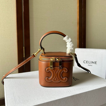 MINI VANITY CASE CUIR TRIOMPHE 9 IN BRONZE BROWN SMOOTH CALFSKIN Luxe Carry Bags
