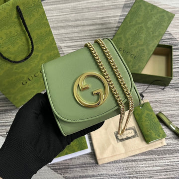 BLONDIE INTERLOCK MINI SHOULDER BAG 12 IN GREEN CALFSKIN GOLD CHAIN by Luxe Carry