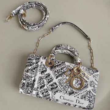 MEDIUM D-JOY 26 BAG IN BLACK WHITE CALFSKIN Luxe Carry Bags