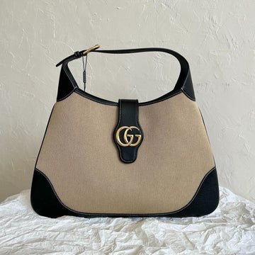 LARGE APHRODITE 47 BAG BEIGE CANVAS AND BLACK CALFSKIN Luxe Carry