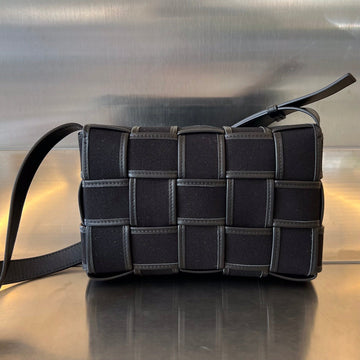 SMALL CASSETTE 23 IN BLACK CANVAS AND CALFSKIN TRIM Luxe Carry Bags