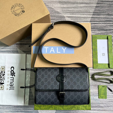 MESSENGER BAG 25 IN DARK GREY CANVAS ANG BLACK CALFSKIN Luxe Carry