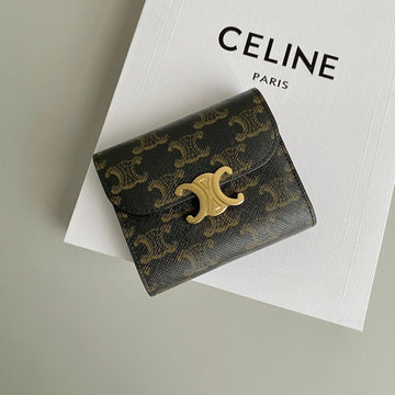 TRIPHOME 10 TRIFOLD WALLET CALFSKIN OLD FLOWER BROWN Luxe Carry