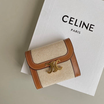 TRIPHOME 10 TRIFOLD WALLET CALFSKIN AND CANVAS WHITE BROWN by Luxe Carry